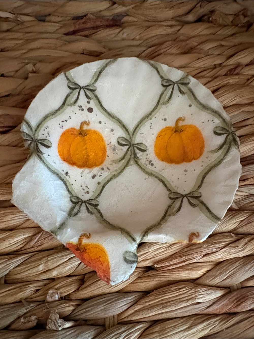 Hand Crafted Orange Pumpkin Pattern Decorative SHELL accent tray